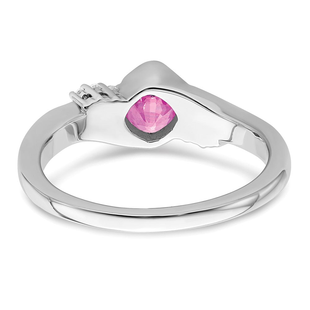 14k White Gold Created Pink Sapphire and Real Diamond Ring