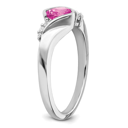 14k White Gold Created Pink Sapphire and Real Diamond Ring