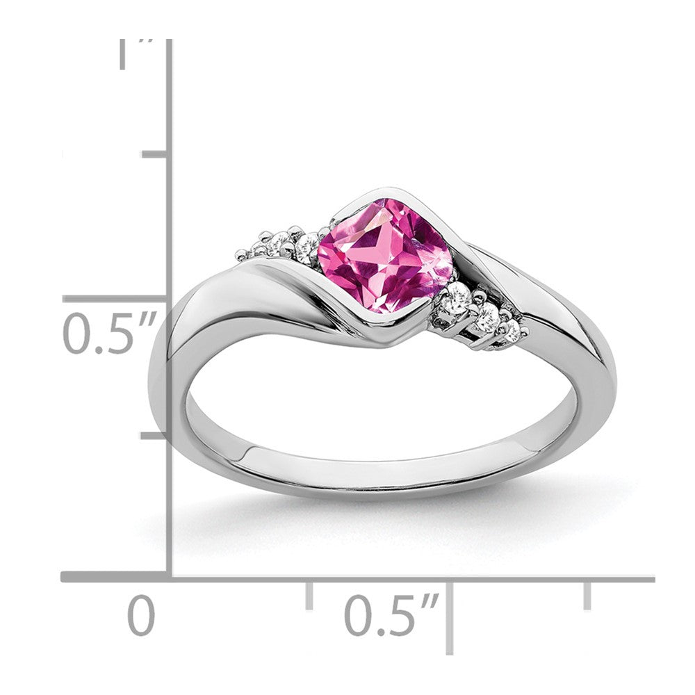 14k White Gold Created Pink Sapphire and Real Diamond Ring