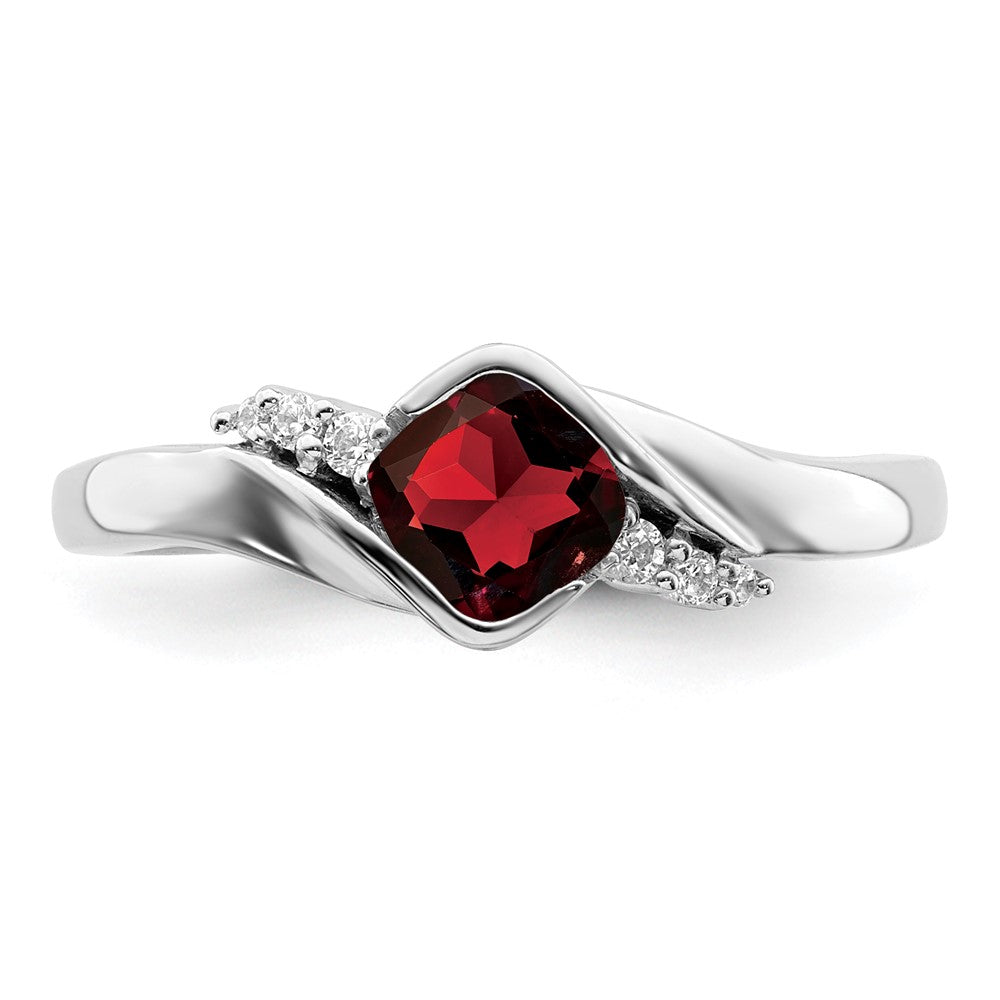 Solid 14k White Gold Simulated Garnet and CZ Ring