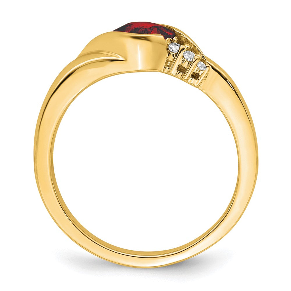 14K Yellow Gold Garnet and Real Diamond Ring