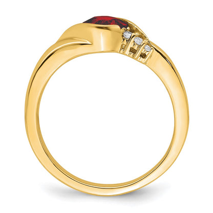 14K Yellow Gold Garnet and Real Diamond Ring
