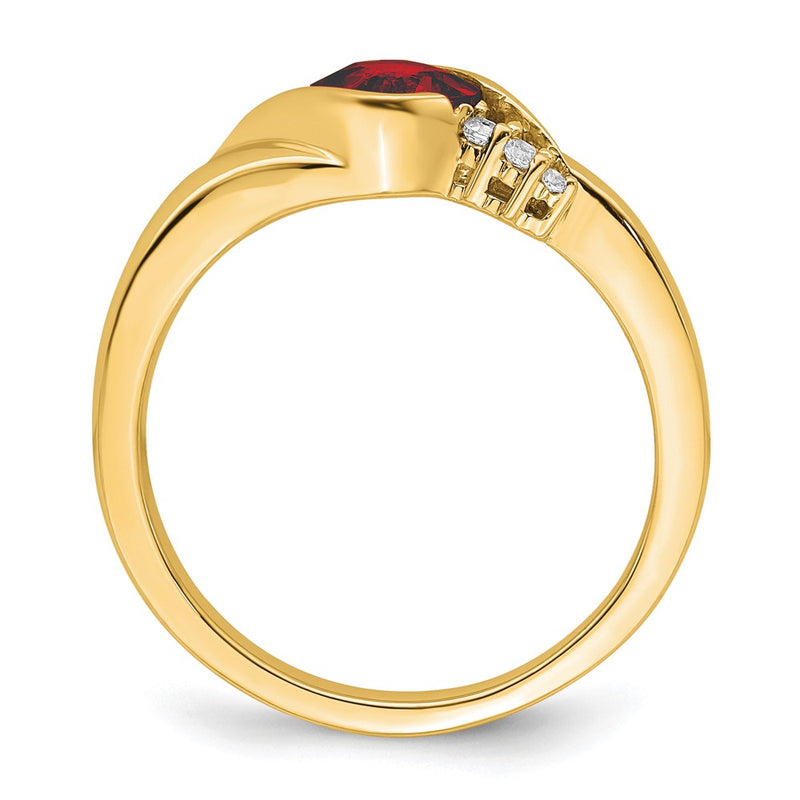 14K Yellow Gold Garnet and Real Diamond Ring