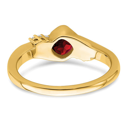 14K Yellow Gold Garnet and Real Diamond Ring