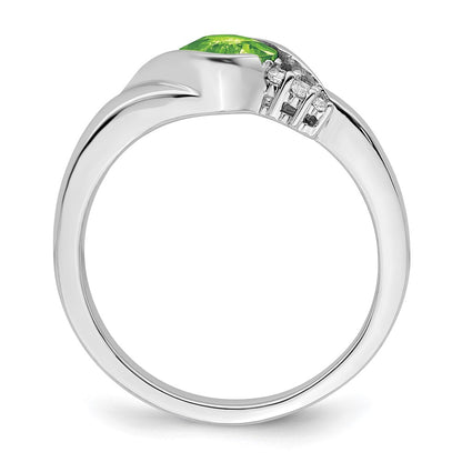 14k White Gold Peridot and Real Diamond Ring