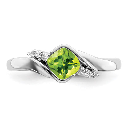 14k White Gold Peridot and Real Diamond Ring