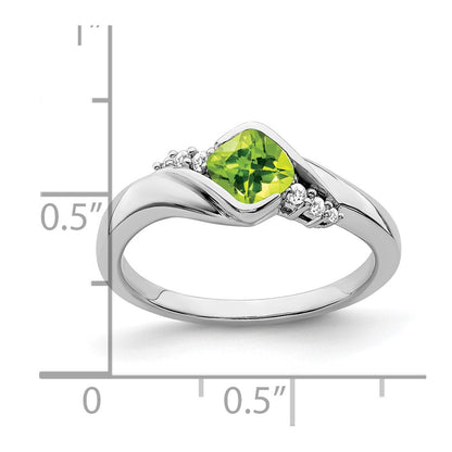 14k White Gold Peridot and Real Diamond Ring