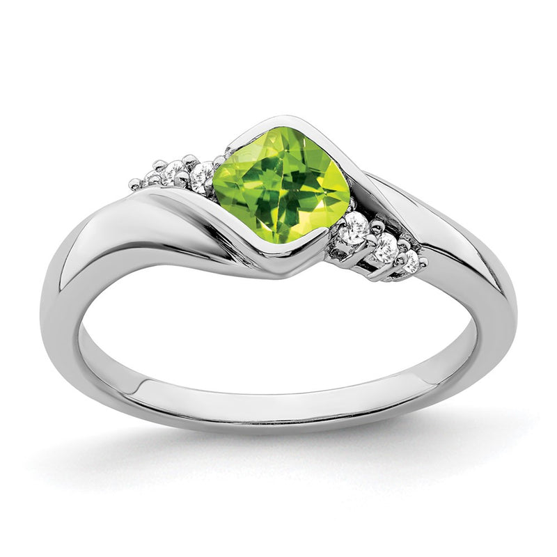14k White Gold Peridot and Real Diamond Ring
