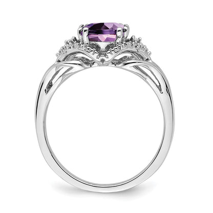 Solid 14k White Gold Simulated Amethyst and CZ Ring