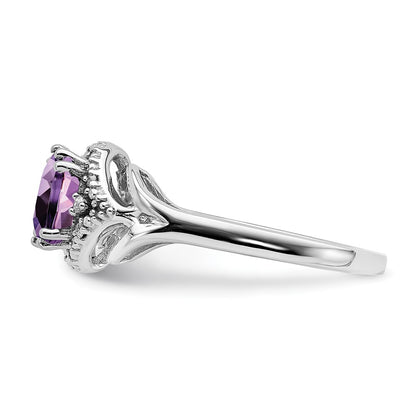 Solid 14k White Gold Simulated Amethyst and CZ Ring