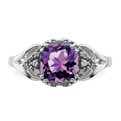 Solid 14k White Gold Simulated Amethyst and CZ Ring