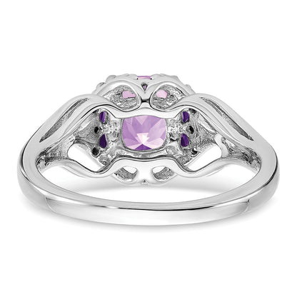 Solid 14k White Gold Simulated Amethyst and CZ Ring