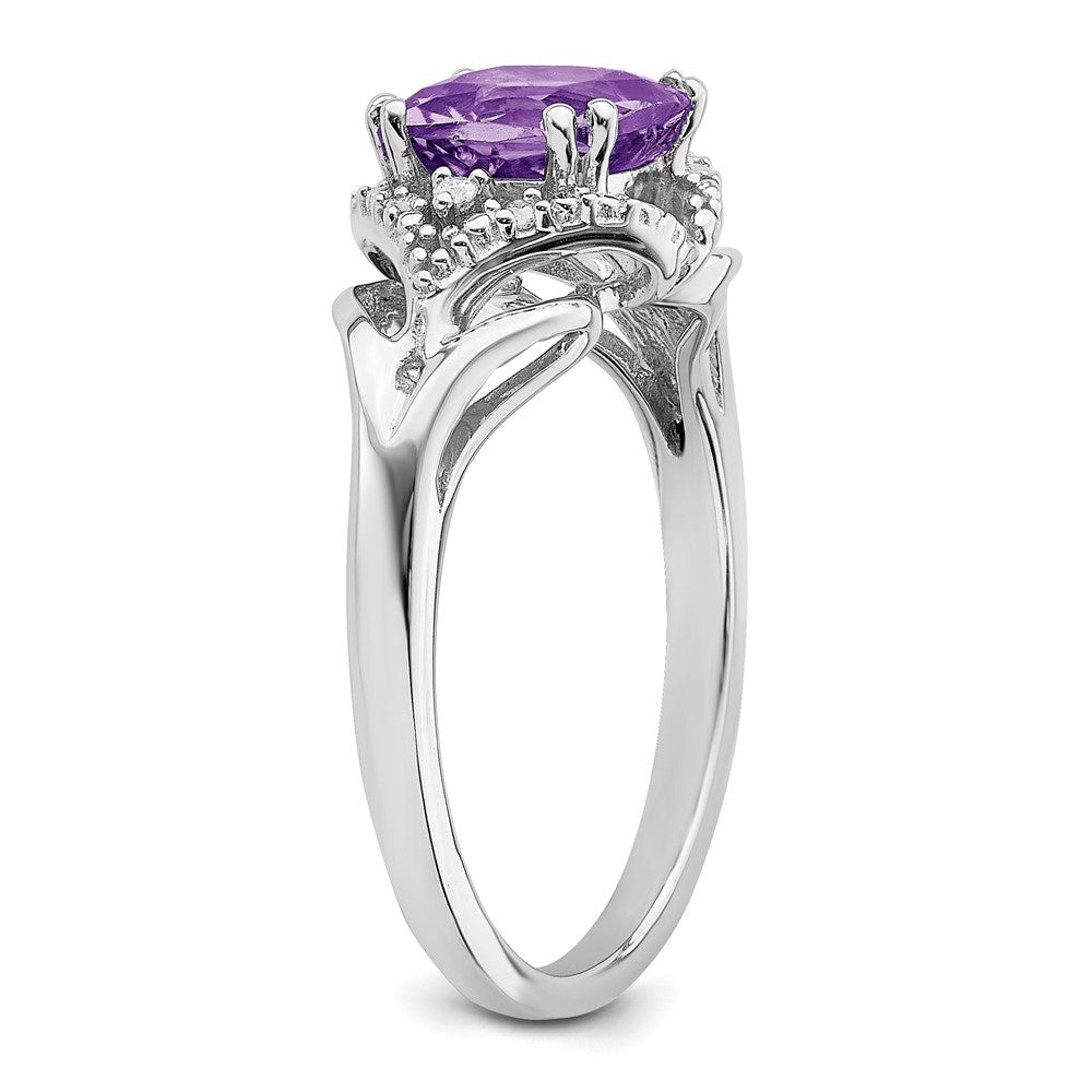 Solid 14k White Gold Simulated Amethyst and CZ Ring