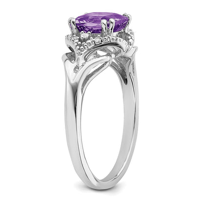 Solid 14k White Gold Simulated Amethyst and CZ Ring