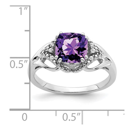Solid 14k White Gold Simulated Amethyst and CZ Ring
