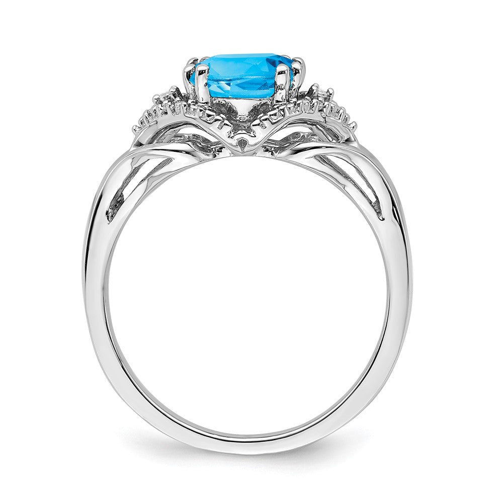 14k White Gold Blue Topaz and Real Diamond Ring