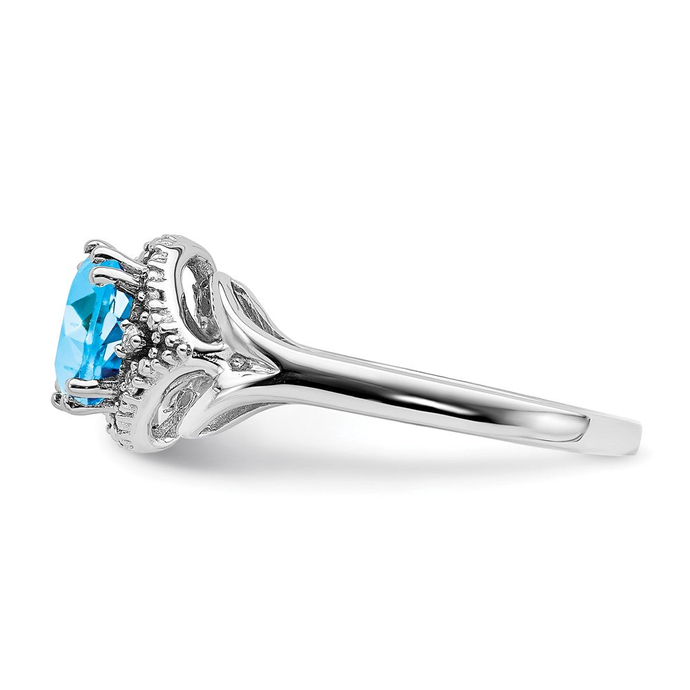 14k White Gold Blue Topaz and Real Diamond Ring