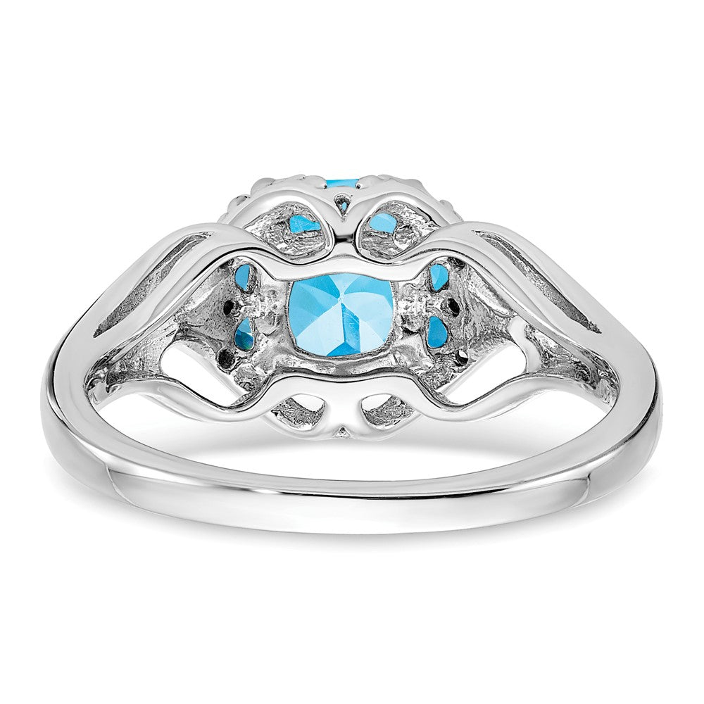 14k White Gold Blue Topaz and Real Diamond Ring
