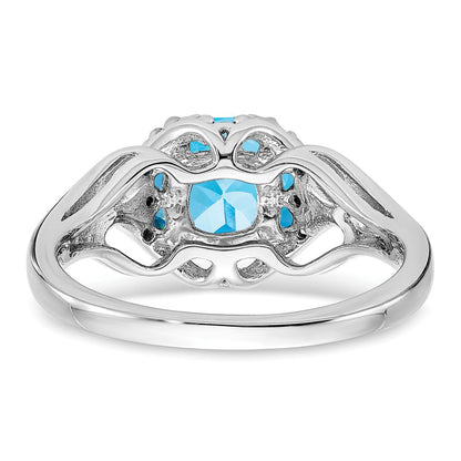 14k White Gold Blue Topaz and Real Diamond Ring