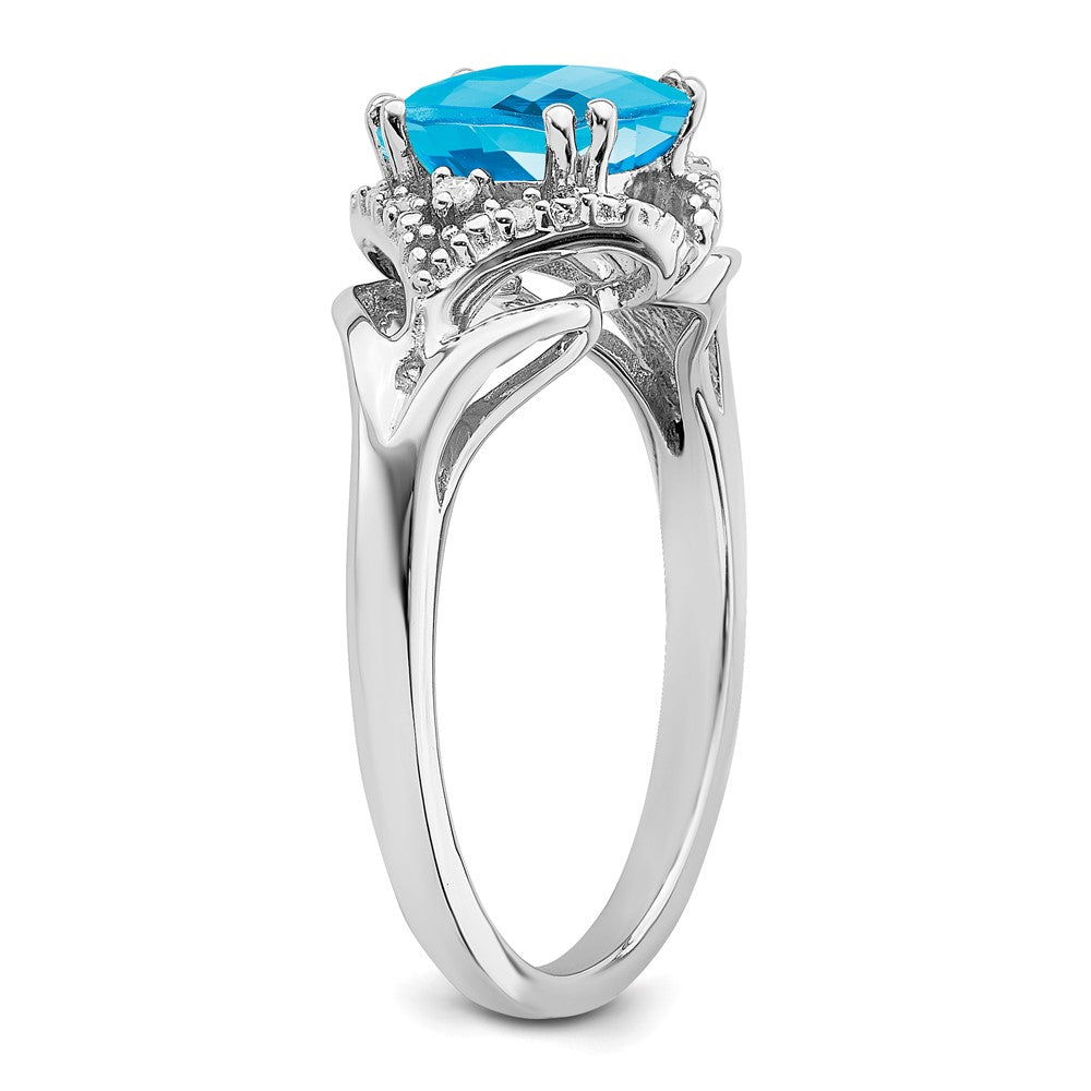 14k White Gold Blue Topaz and Real Diamond Ring