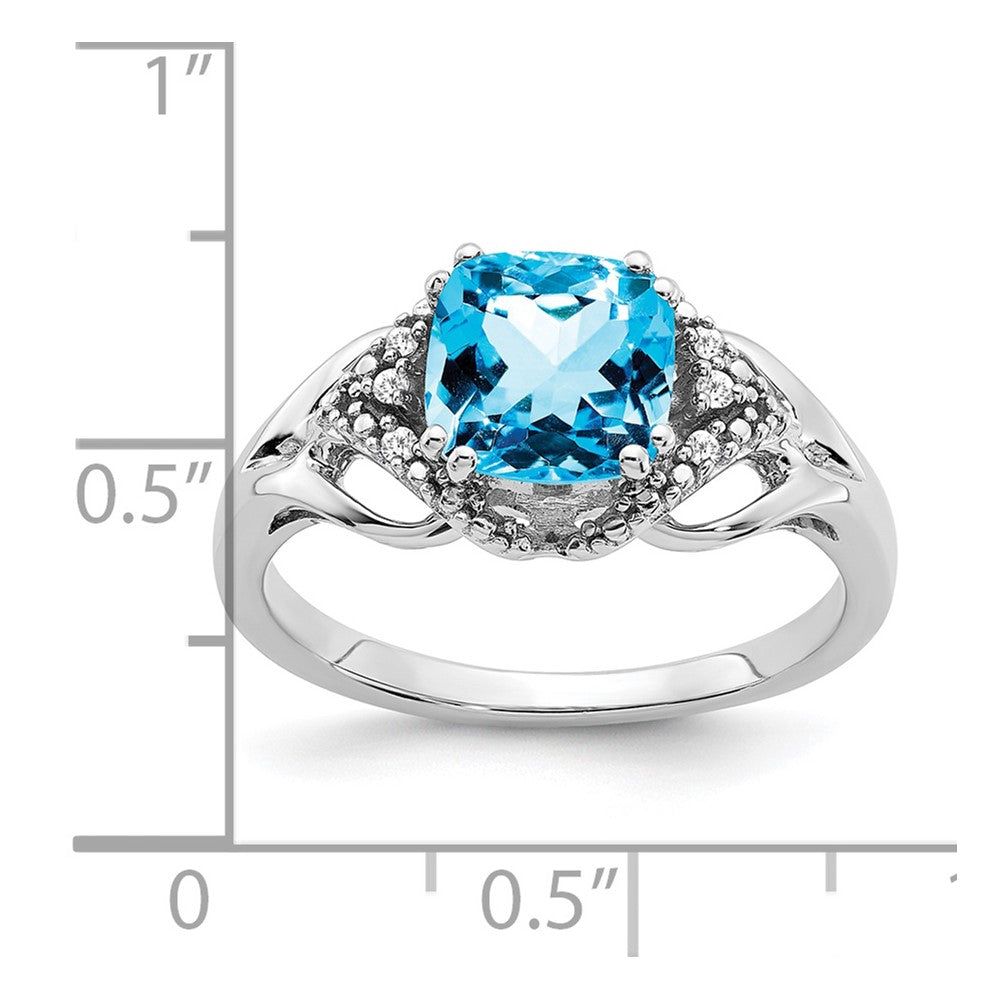 14k White Gold Blue Topaz and Real Diamond Ring
