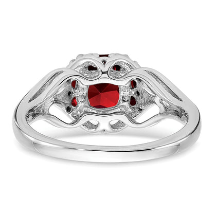 14k White Gold Garnet and Real Diamond Ring