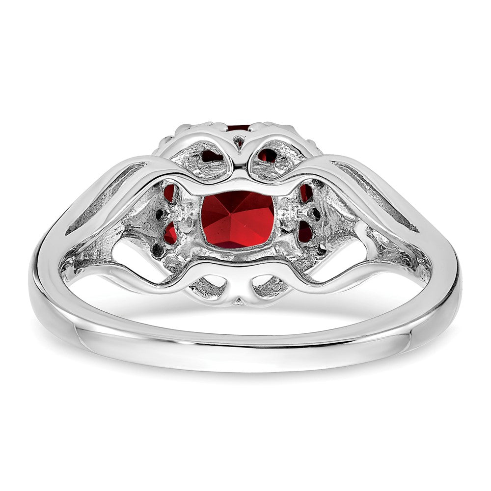 Solid 14k White Gold Simulated Garnet and CZ Ring
