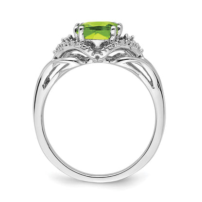 14k White Gold Peridot and Real Diamond Ring