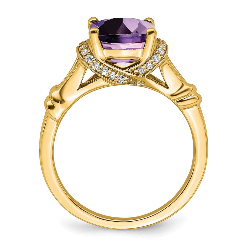 14K Yellow Gold Amethyst and Real Diamond Ring