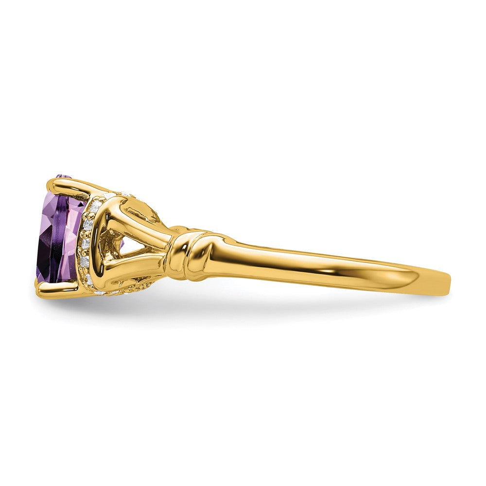 14K Yellow Gold Amethyst and Real Diamond Ring