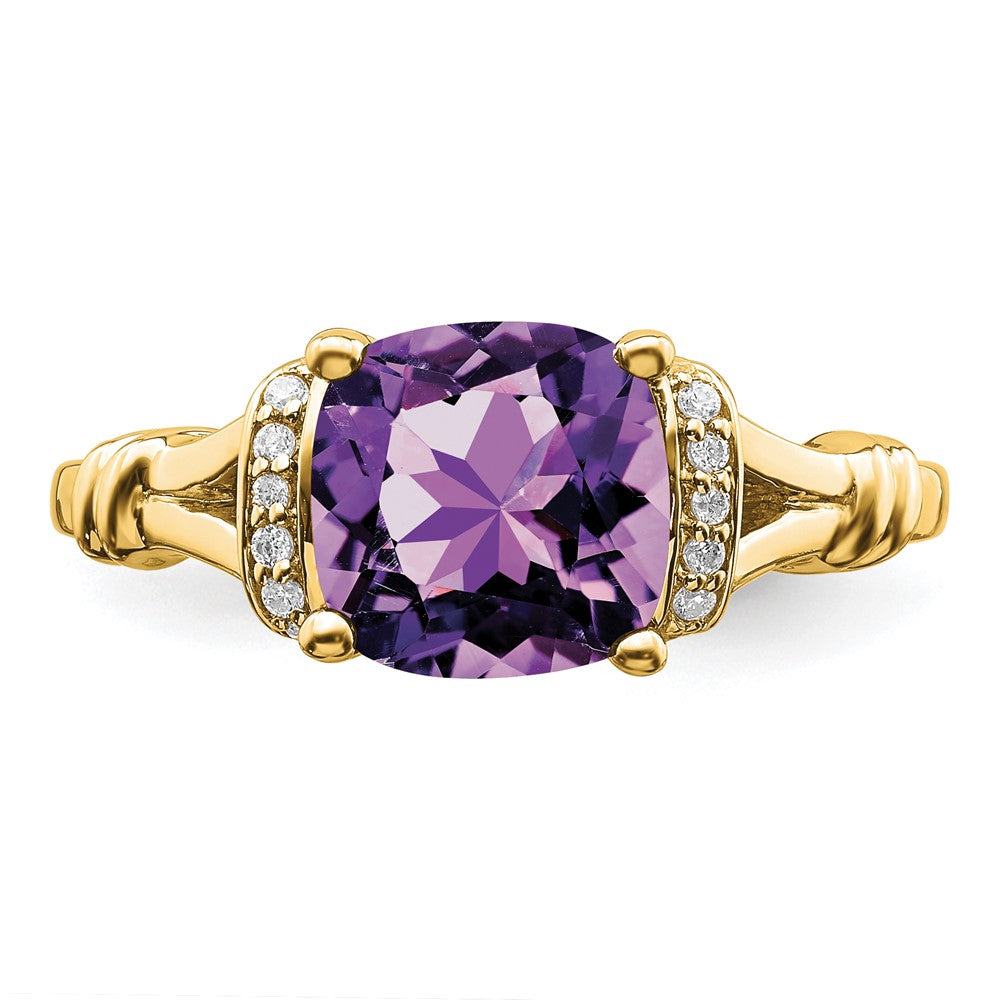 14K Yellow Gold Amethyst and Real Diamond Ring