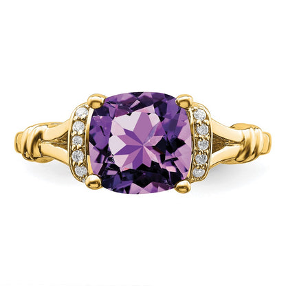 14K Yellow Gold Amethyst and Real Diamond Ring