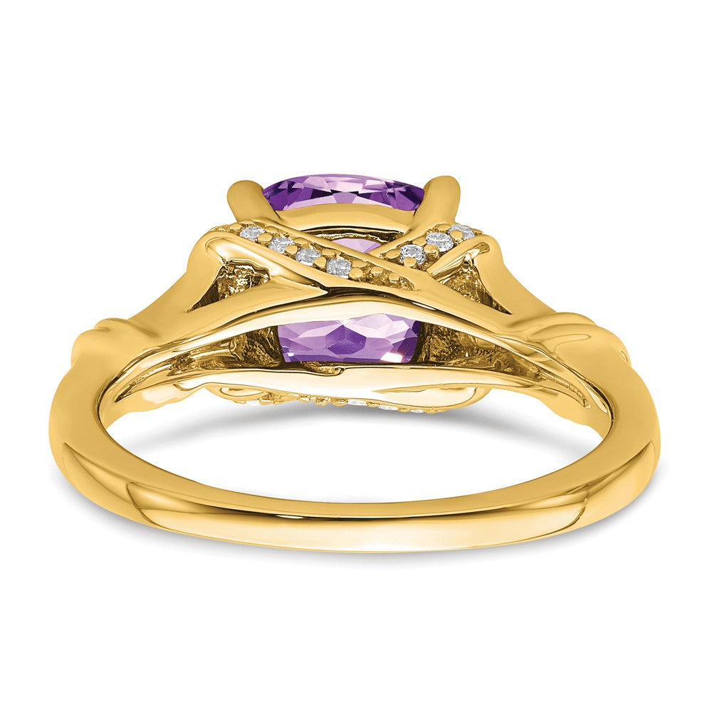 14K Yellow Gold Amethyst and Real Diamond Ring
