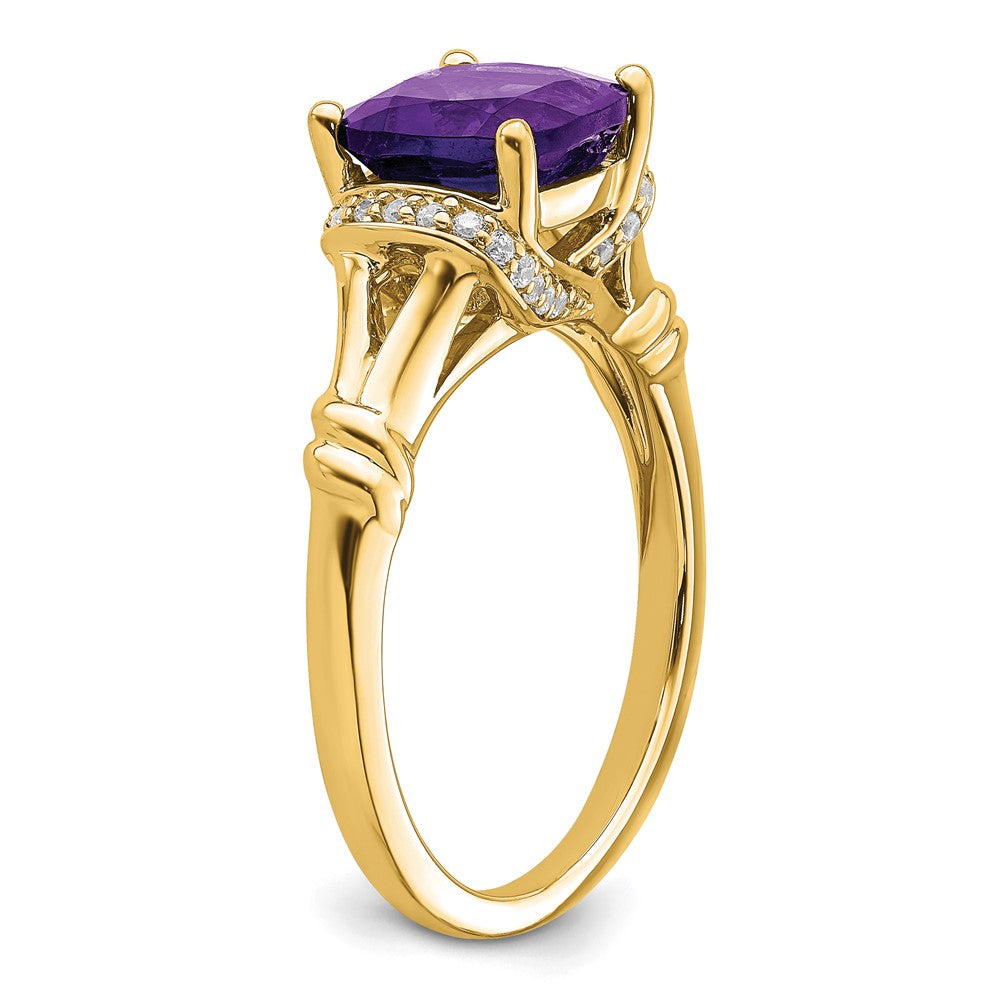 14K Yellow Gold Amethyst and Real Diamond Ring