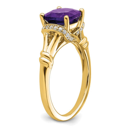 14K Yellow Gold Amethyst and Real Diamond Ring