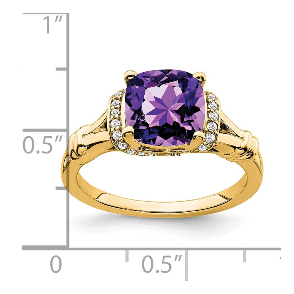14K Yellow Gold Amethyst and Real Diamond Ring