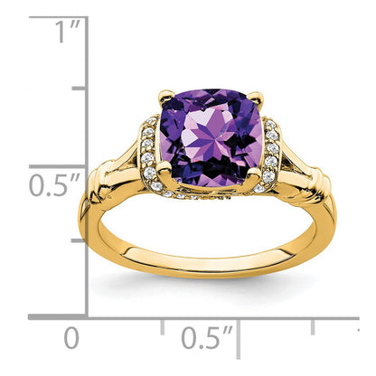 14K Yellow Gold Amethyst and Real Diamond Ring