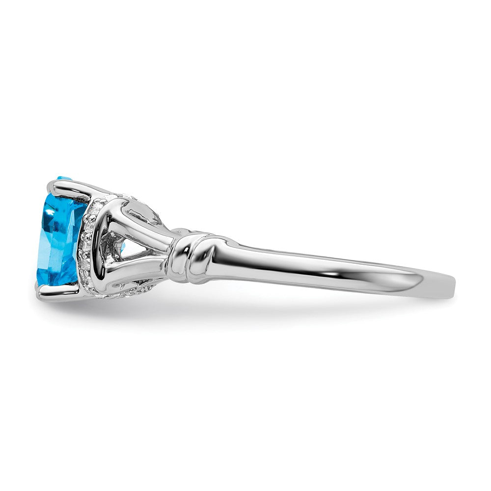 14k White Gold Blue Topaz and Real Diamond Ring