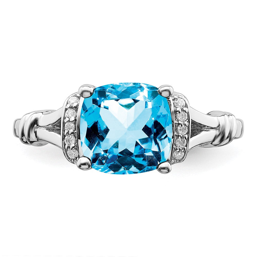 14k White Gold Blue Topaz and Real Diamond Ring