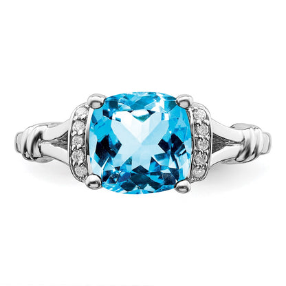 14k White Gold Blue Topaz and Real Diamond Ring