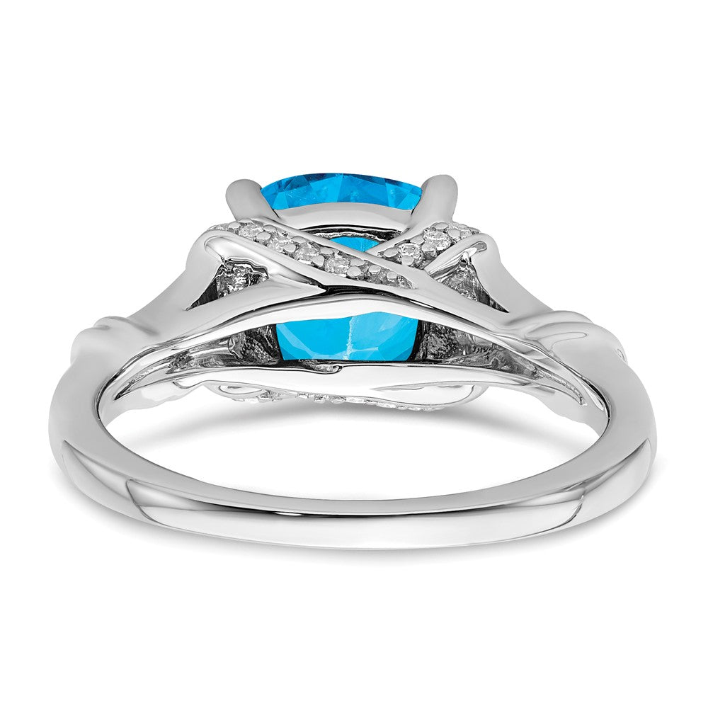 14k White Gold Blue Topaz and Real Diamond Ring