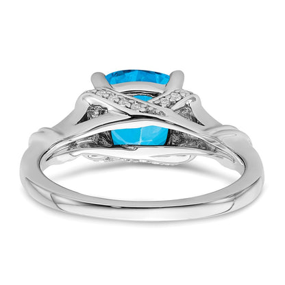 14k White Gold Blue Topaz and Real Diamond Ring