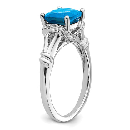 14k White Gold Blue Topaz and Real Diamond Ring