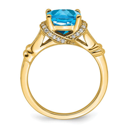14K Yellow Gold Blue Topaz and Real Diamond Ring