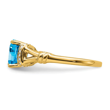 14K Yellow Gold Blue Topaz and Real Diamond Ring