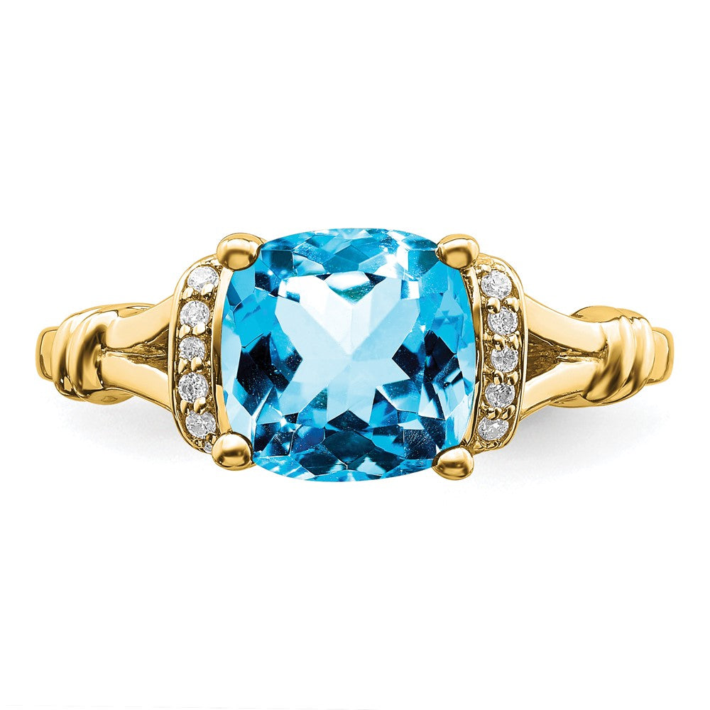 14K Yellow Gold Blue Topaz and Real Diamond Ring