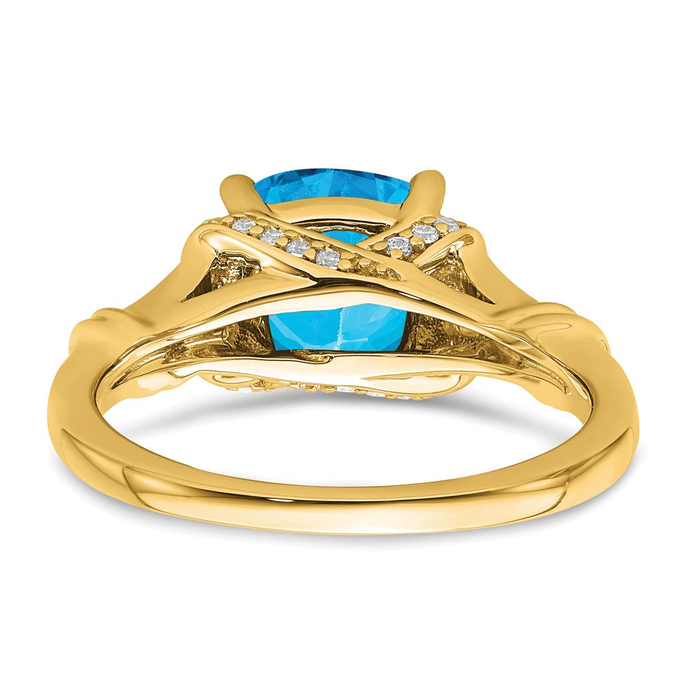 14K Yellow Gold Blue Topaz and Real Diamond Ring