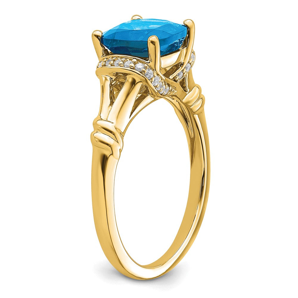 14K Yellow Gold Blue Topaz and Real Diamond Ring