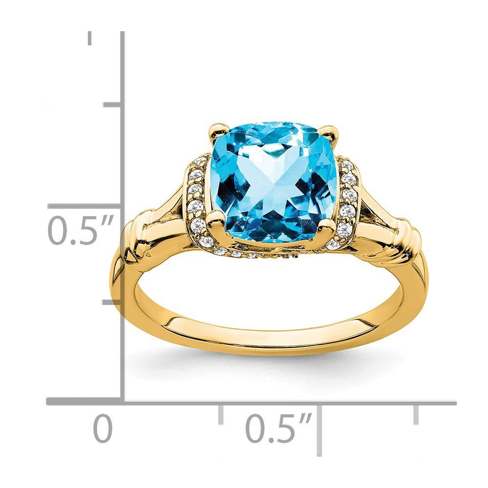 14K Yellow Gold Blue Topaz and Real Diamond Ring