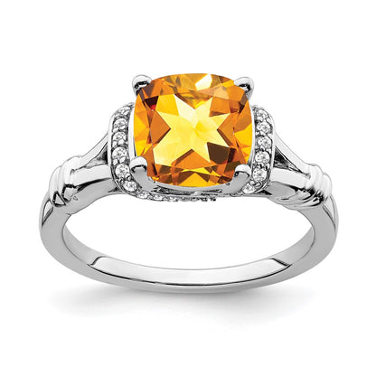 14k White Gold Citrine and Real Diamond Ring
